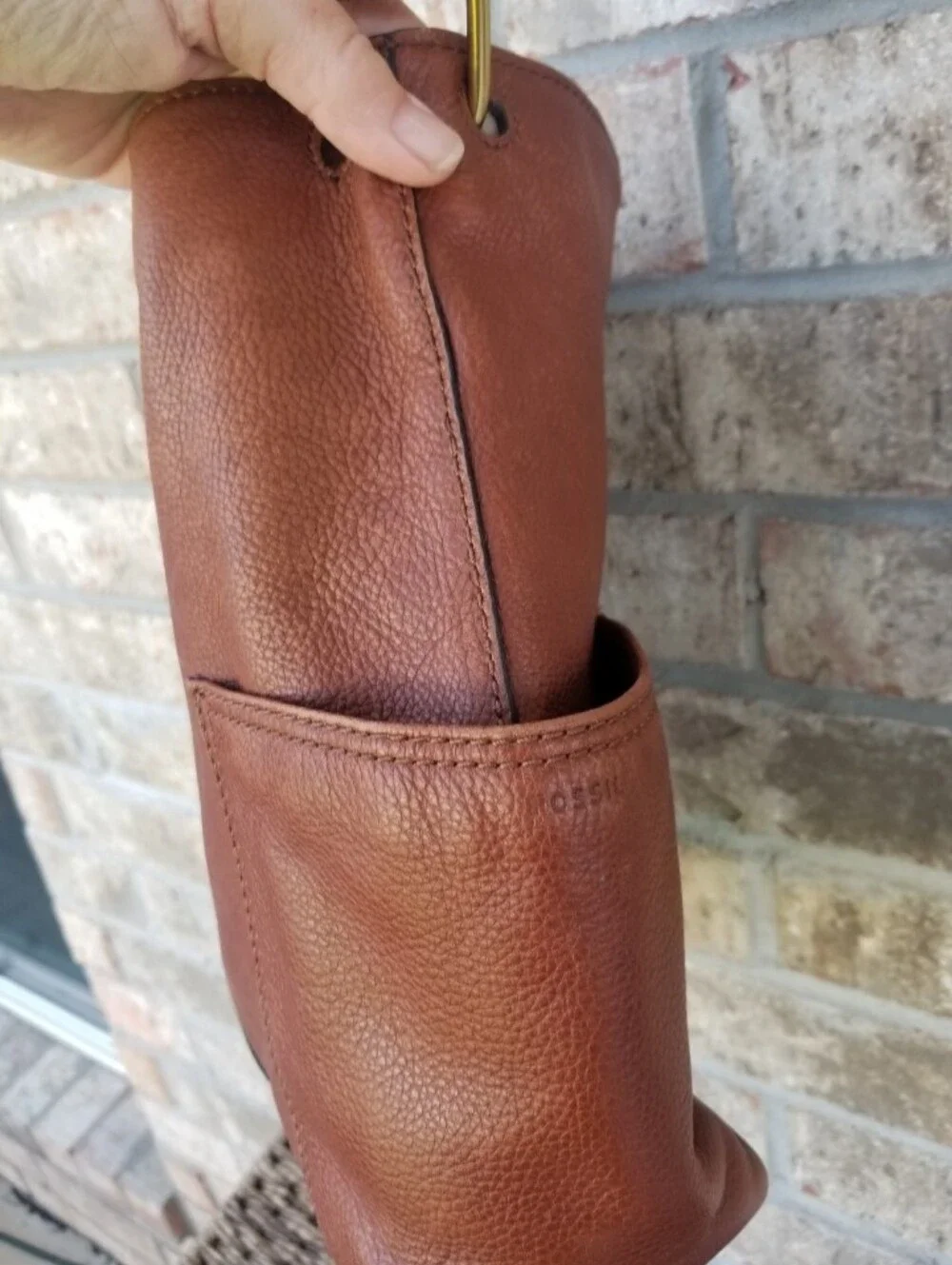 Vtg Fossil BROWN Handbag (14x12x4) Leather Satchel Saddle Bucket Purse